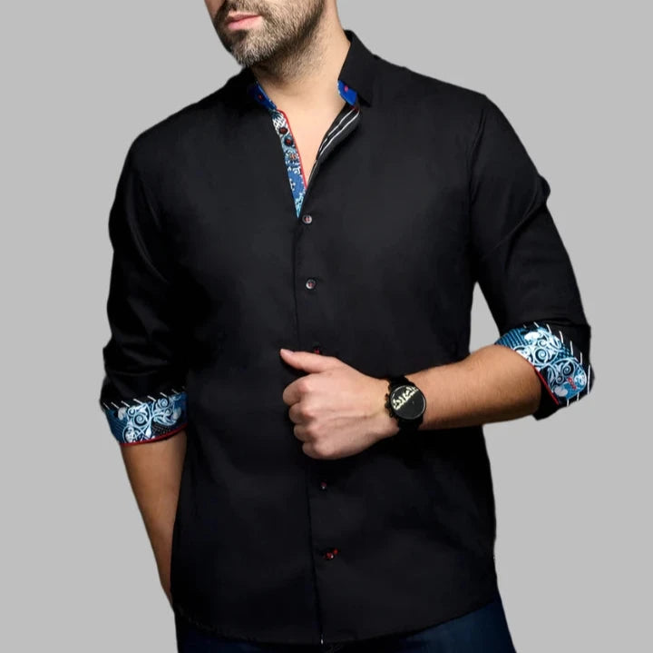 Mega Sale Au Noir "Adjani" Woven Long Sleeve Sport Shirt - Black