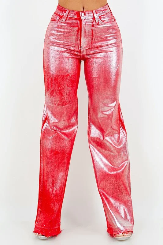Exclusive Online Offer Metallic Wide Leg Jean in Red