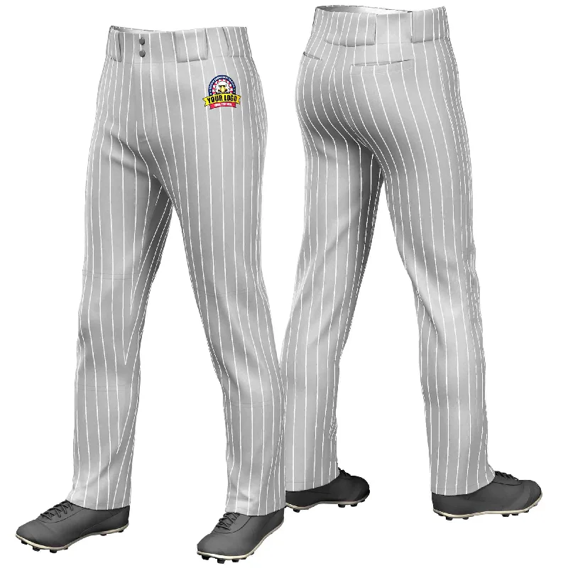 YEAR-End Sale Custom Gray White Pinstripe Fit Stretch Practice Loose-fit Baseball Pants