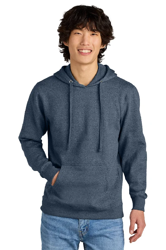 Discount Deals District Mens Very Important Fleece Hooded Sweatshirt Hoodie w/ Pouch Pocket - Heather Navy Blue