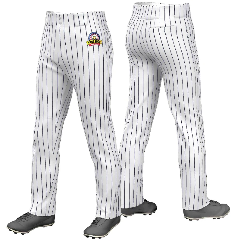Deal of the Week Custom White Navy Pinstripe Fit Stretch Practice Loose-fit Baseball Pants