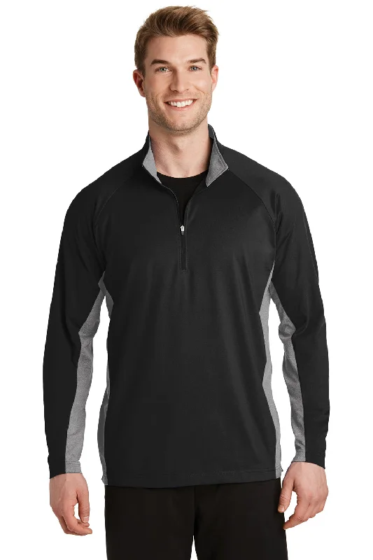New Arrival Sport-Tek Mens Sport-Wick Moisture Wicking 1/4 Zip Sweatshirt - Black/Heather Charcoal Grey