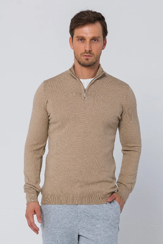 Don't Miss Out Half Zip Sweater - Beige