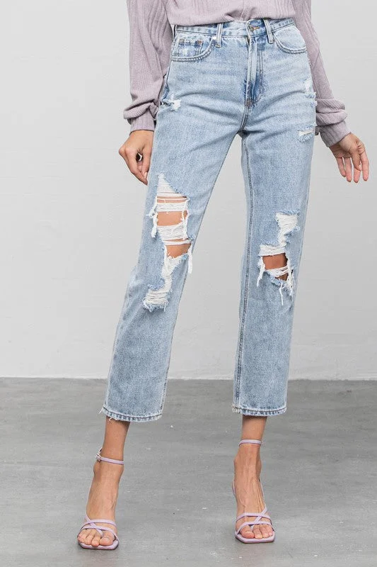 Huge Discounts High Rise Ripped Girlfriend Jeans
