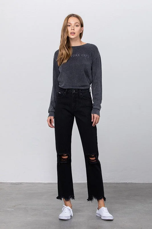 Instant Discount Destroyed Straight Jeans