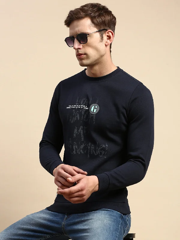 Super Sale Men Navy Printed Casual Sweatshirt
