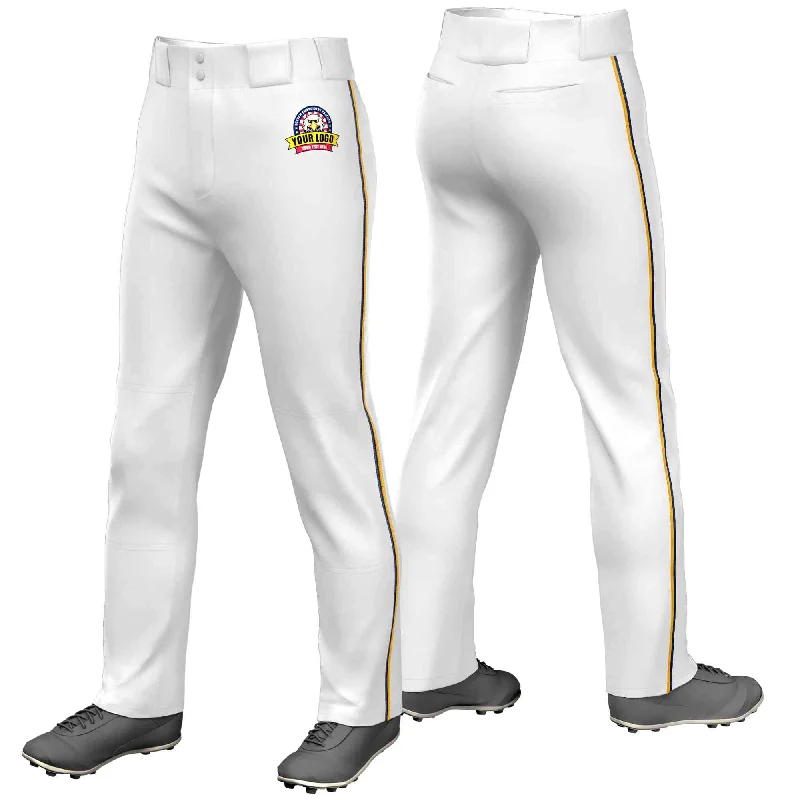 Weekend Deals That Please Custom White Navy-Yellow Classic Fit Stretch Practice Loose-fit Baseball Pants