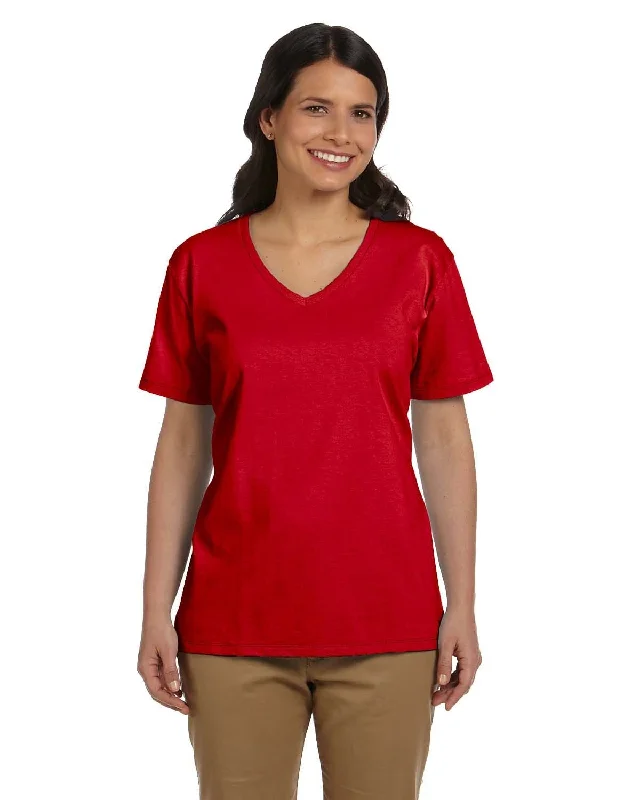 Shop and Save Hanes Ladies ComfortSoft V-Neck Cotton T-Shirt | Deep Red