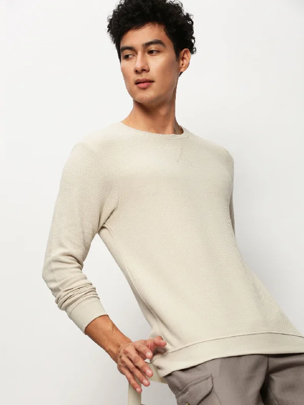 Weekend Flash Sale Men Beige Solid Casual Sweatshirts