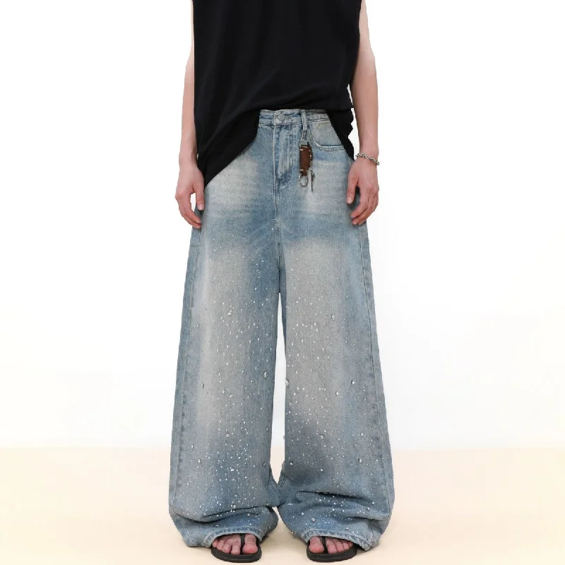 Instant Discount Scattered Stones Faded Jeans