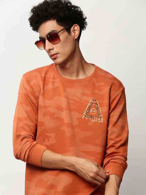 Midnight Madness Men Orange Camouflage Casual Sweatshirts