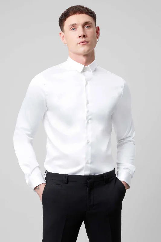 Can't Miss Slinky Slim Fit White Sateen Shirt