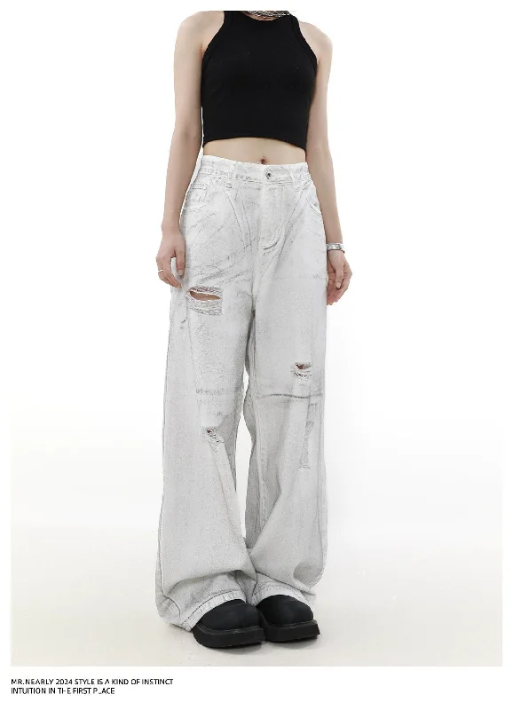Super Discount Charcoal Wash Ripped Jeans