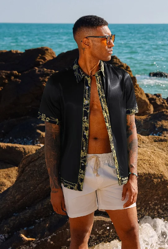 Limited Time Offer Mens Silk Satin Shirt Luxury Printed Button Down Hawaiian Shirts