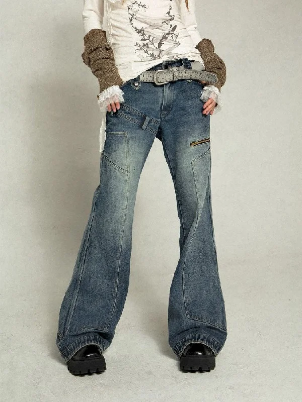 Mega Deal Old staggered waist head low-rise jeans【s0000005027】