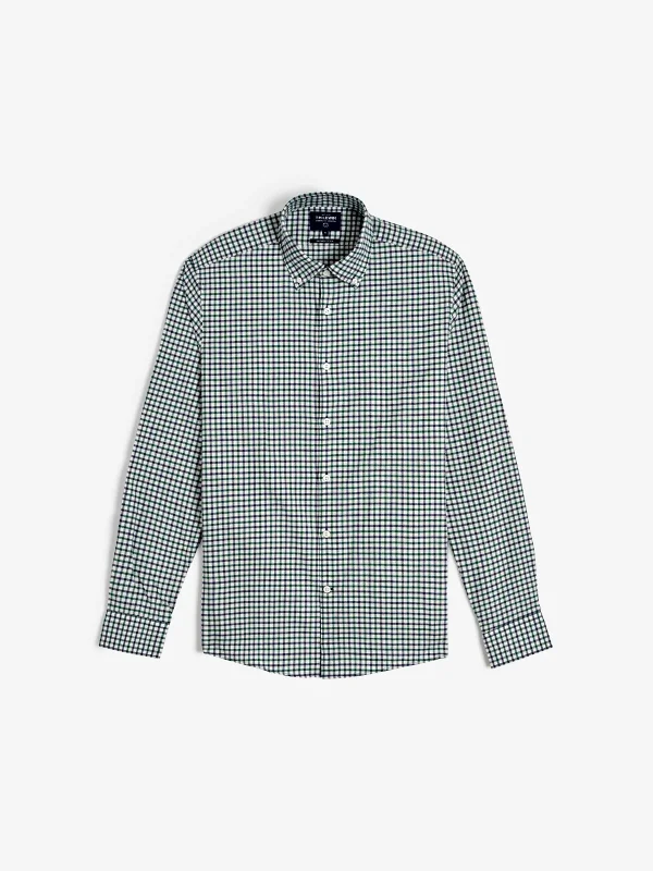 Markdowns Slim Fit Navy & Green Block Check Brushed Cotton Shirt