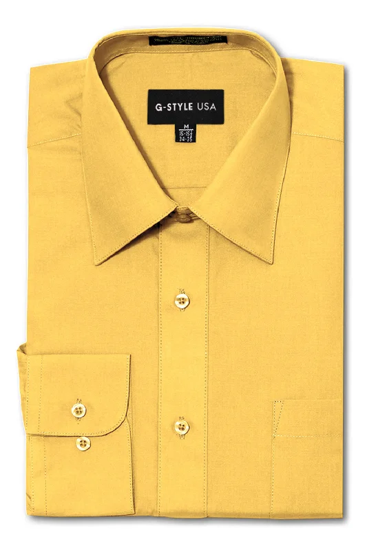 Overstock Men's Basic Solid Color Button Up Dress Shirt (Yellow)