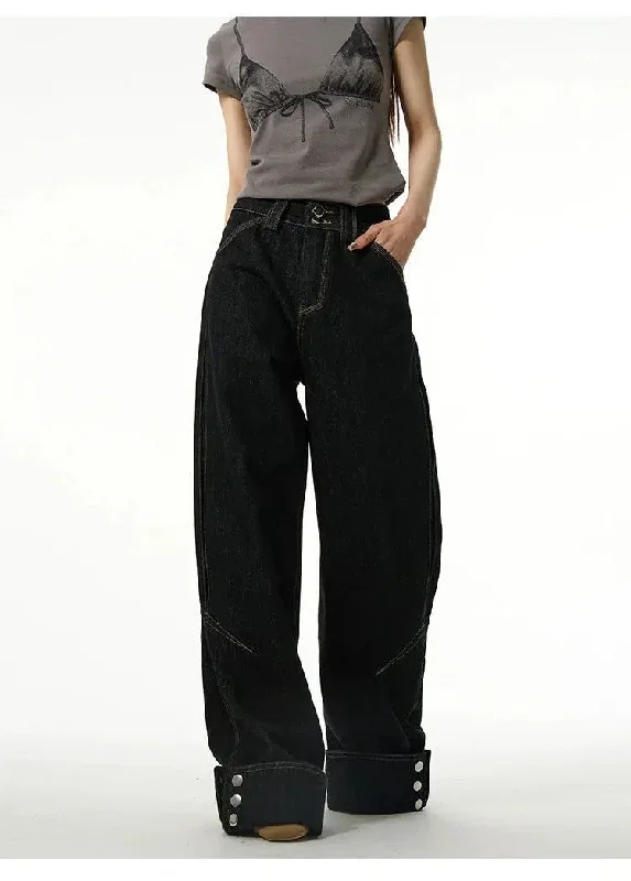 Deal Frenzy Button Straight Loose Jeans