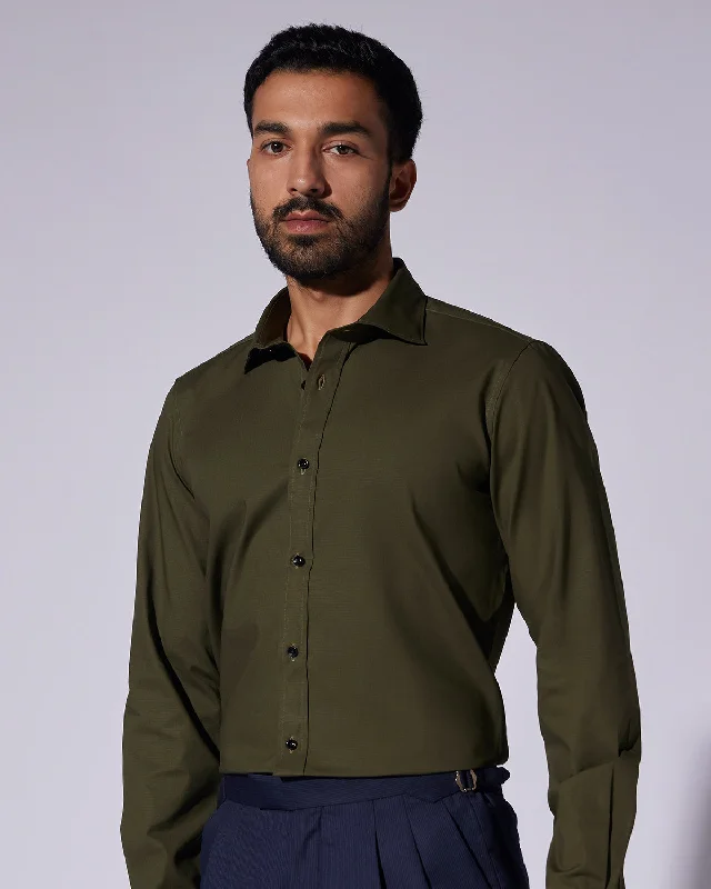 Weekend Offers That Dazzle Stretch Self-Checked Slubby Shirt - Dark green
