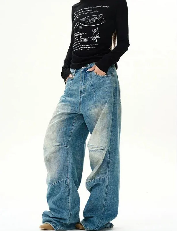 TIME-Limited Offer Washed Pleats Wide Jeans