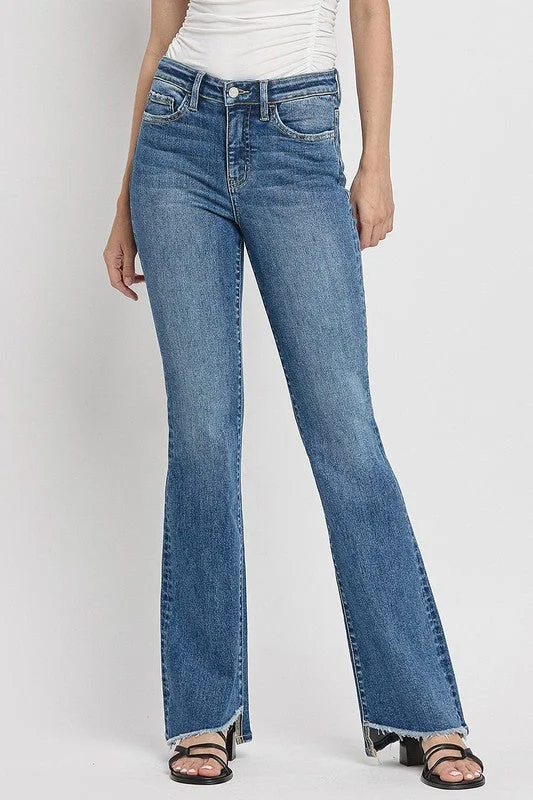 Weekend Discounts to Delight High Rise Slant Hem Flare Jeans
