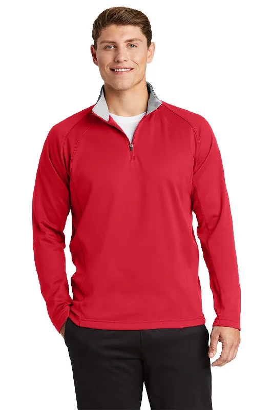 Early Bird Discount Sport-Tek Mens Sport-Wick Moisture Wicking Fleece 1/4 Zip Sweatshirt - Deep Red/Silver Grey