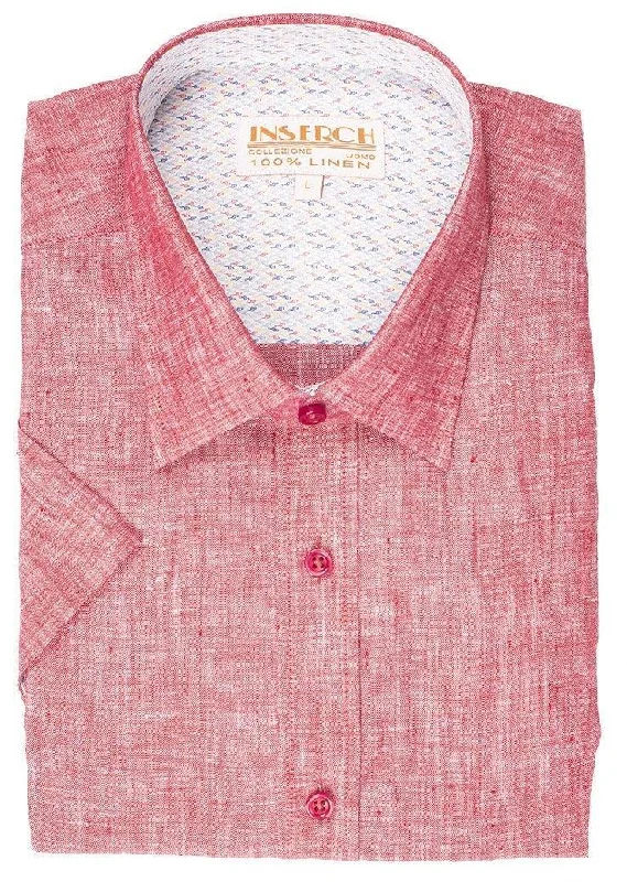Special Buy Men's Raspberry Short Sleeves Linen Shirt by Inserch