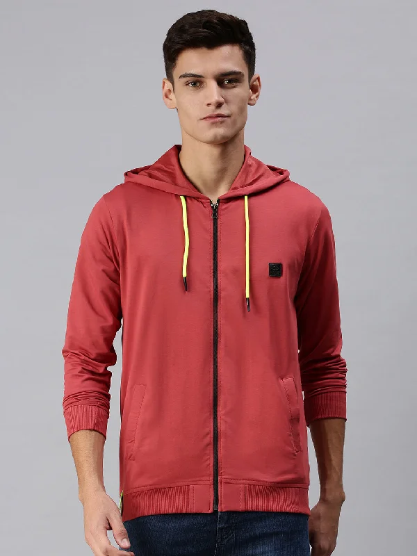 Hot Deal Men Hooded Solid Red Sweatshirt