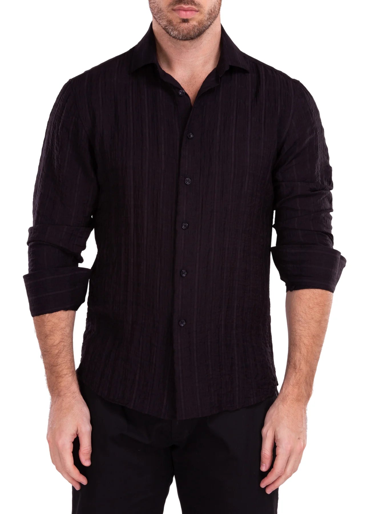 Price Fest BeSpoke Mens Fancy Wrinkle Look Long Sleeve - Black