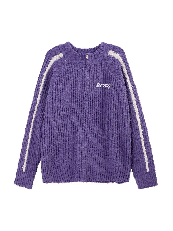 Epic Deals Thesupermade Striped Embroidered Quarter Zip Sweater