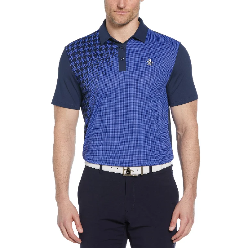 Low Price Asymmetrical Pete Gingham Colour Block Golf Polo Shirt In Black Iris