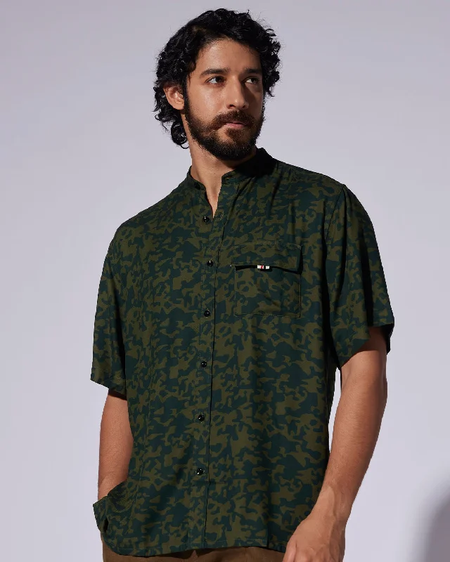 Buy Now Green Camo Half-Sleeve Printed Shirt