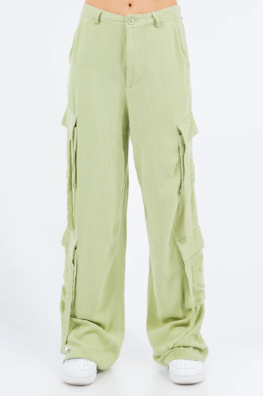 Weekend Offers That Shine Linen Wide Leg Cargo Pants