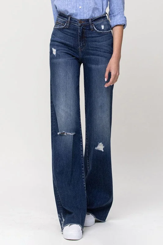 New Markdowns High Rise Distressed Wide Leg Jeans