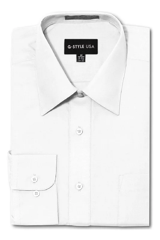 Midnight Madness Men's Basic Solid Color Button Up Dress Shirt (White)