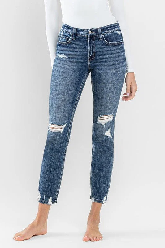 Daily Deals Mid Rise Distressed Crop Slim Straight Jeans