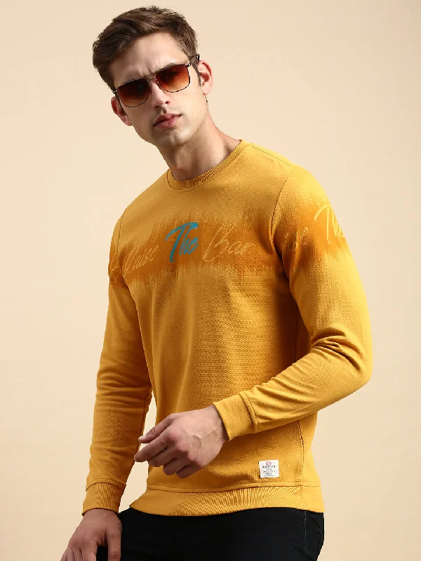 Midnight Madness Men Yellow Printed Casual Sweatshirt