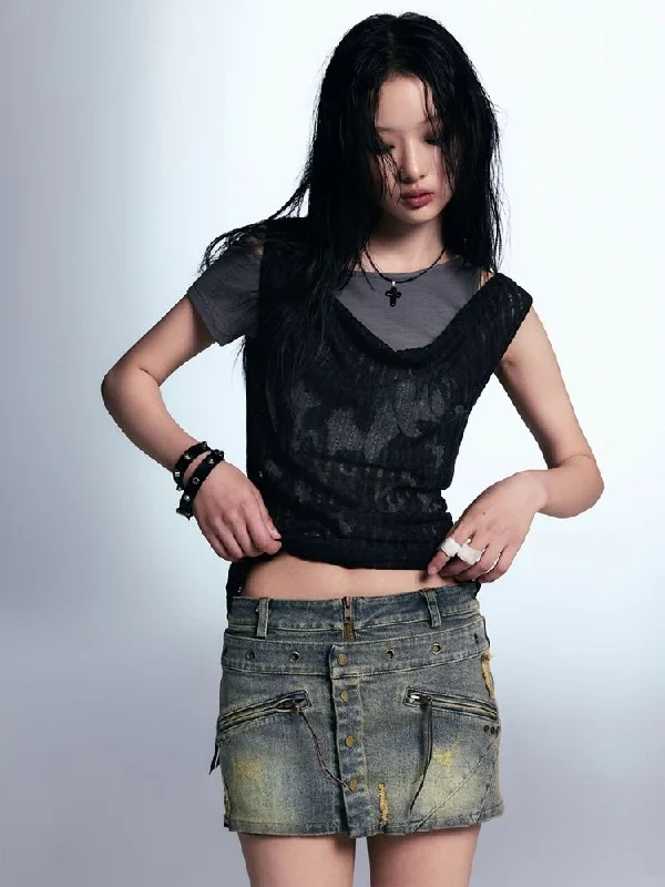 Best Bargains Old washed denim short skirt【s0000007915】