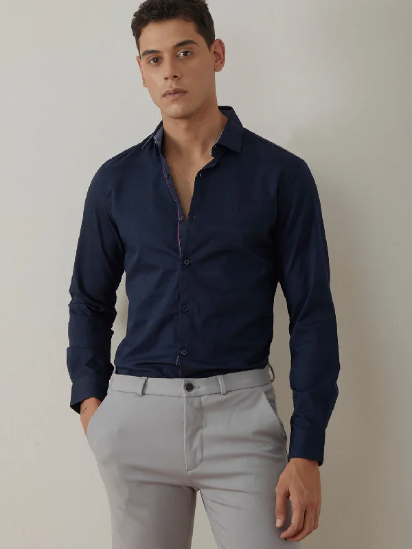 Weekend Discounts to Enjoy Navy Plain Cotton Shirt