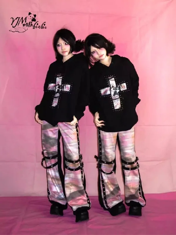 Get It Before It’s Gone illustration Patchwork Casual Punk Trousers【s0000007722】
