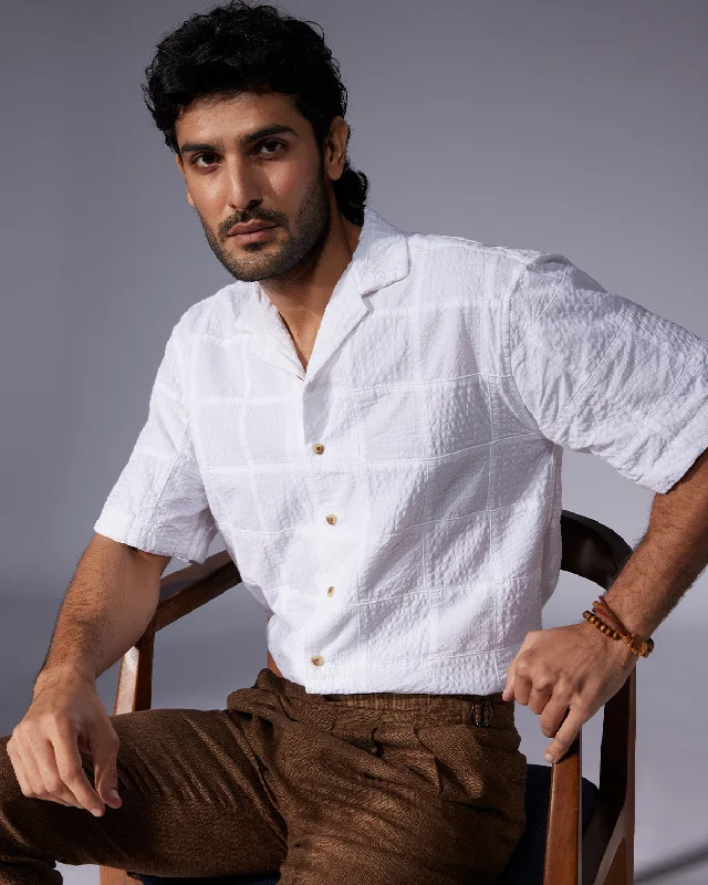 Amazing Deals Japanese White Patchwork Checked Shirt