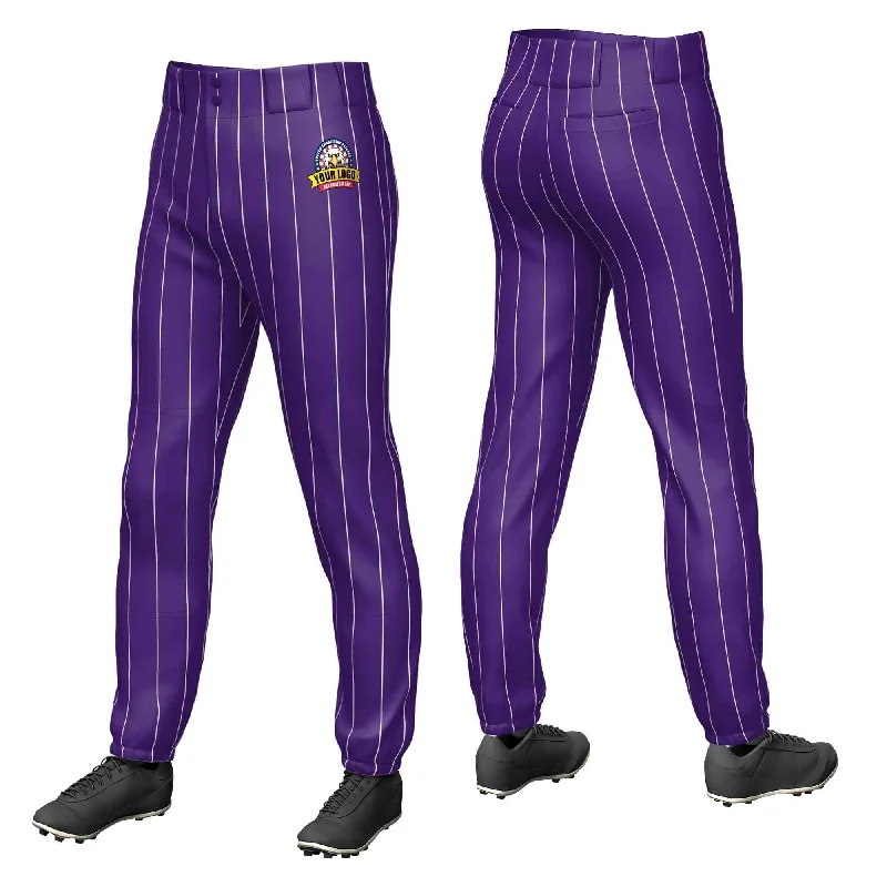 Limited Availability Custom Purple White Pinstripe Fit Stretch Practice Pull-up Baseball Pants Limited Availability Custom Purple White Pinstripe Fit Stretch Practice Pull-up Baseball Pants