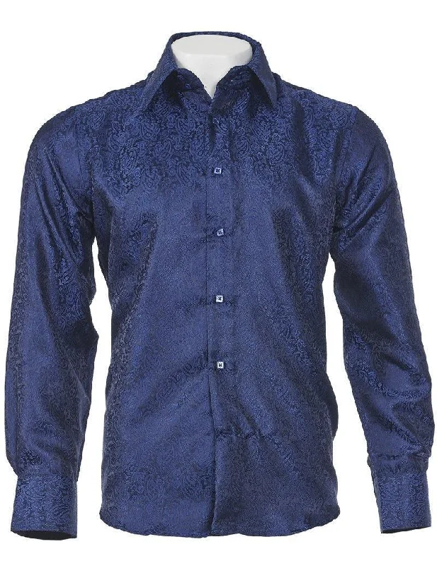 Act Now Long Sleeve Light Navy Paisley Jacquard Shirt