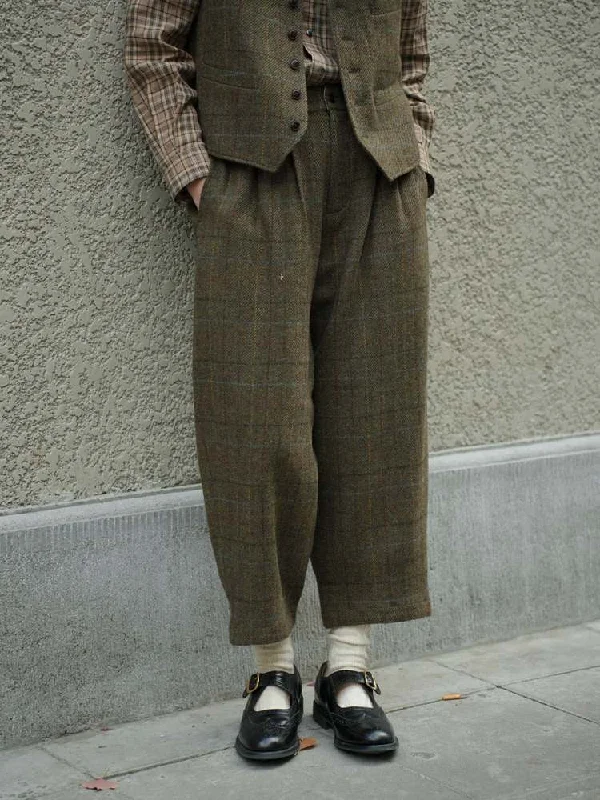 Act Now Retro Plaid Mid-Rise Wool Pants [s0000006925]