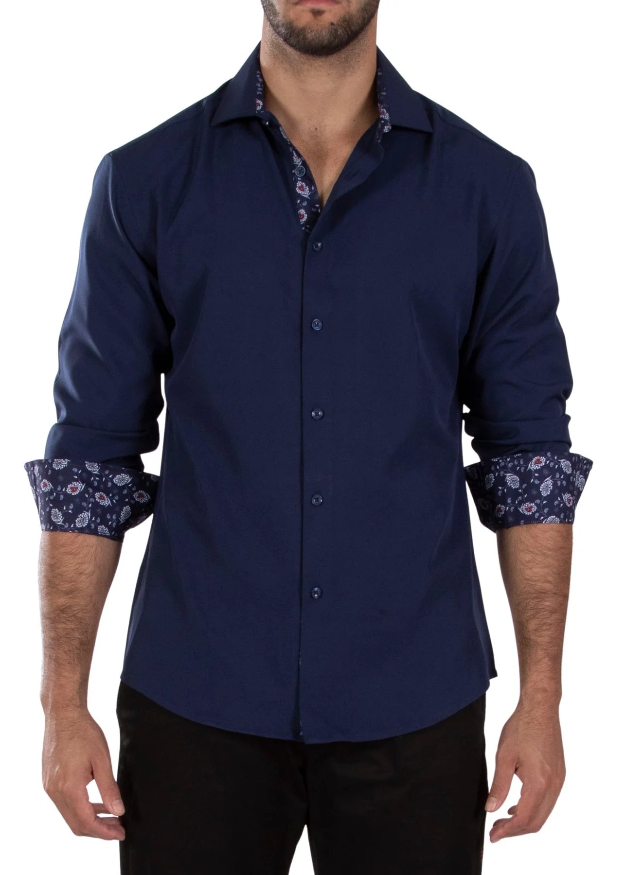 Savings Alert BeSpoke Mens Fancy Stretch Cotton Fabric Long Sleeve - Navy