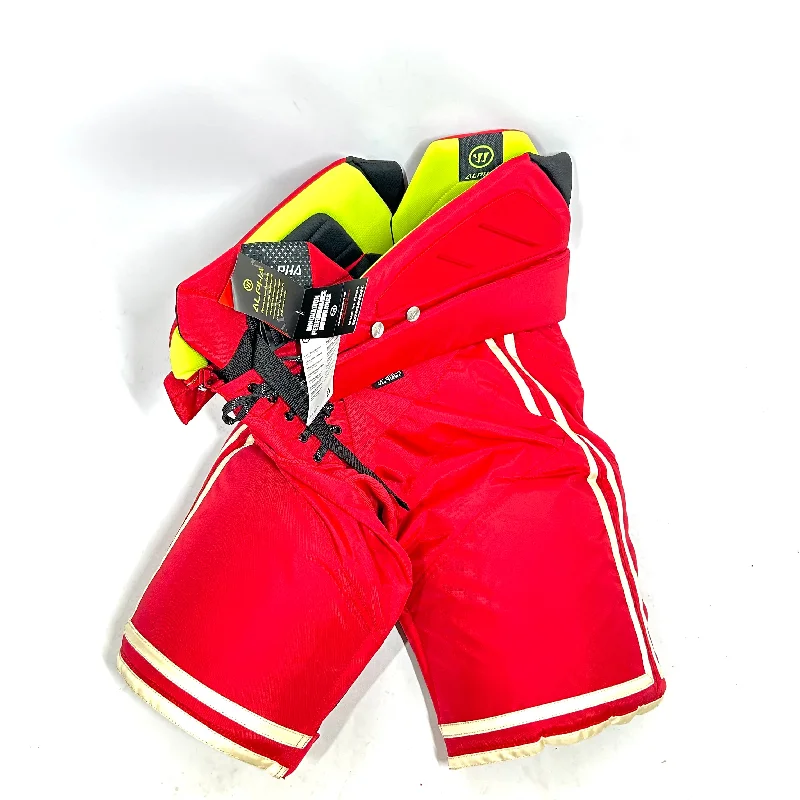 Sale Alert Warrior Alpha Pro - NHL Pro Stock Hockey Pants - Calgary Flames (Red/White)
