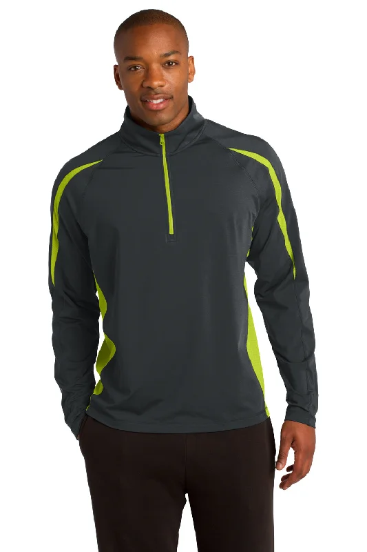 Now Available Sport-Tek Mens Sport-Wick Moisture Wicking 1/4 Zip Sweatshirt - Charcoal Grey/Charge Green - Closeout