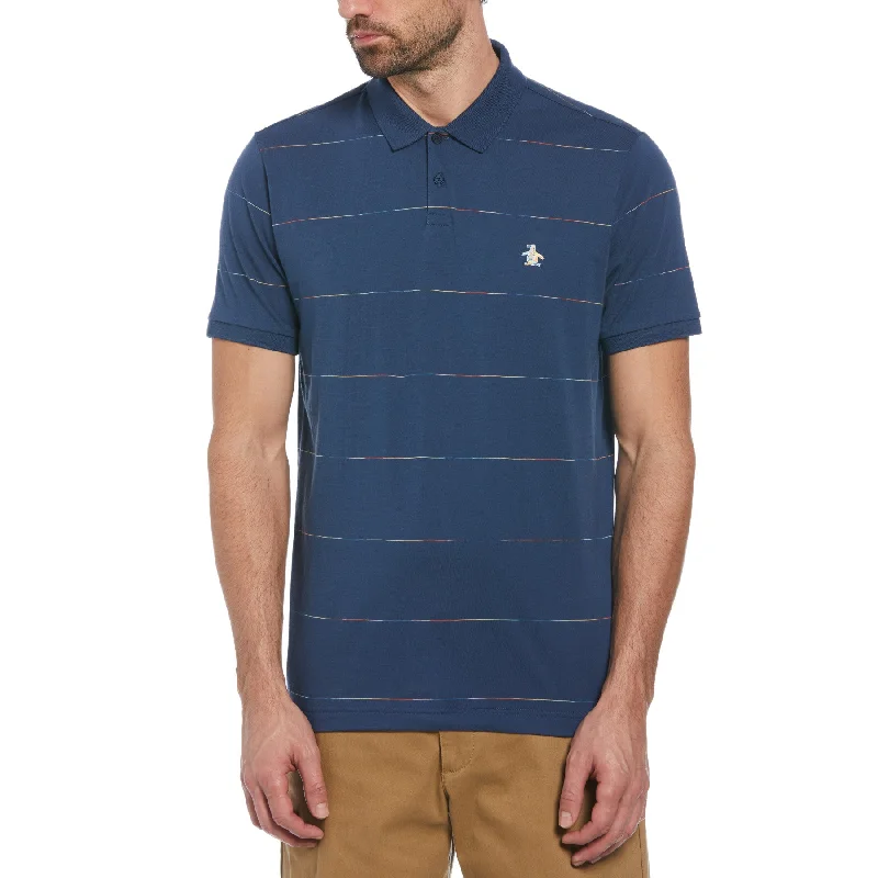 Steals and Deals Space Dye Jersey Stripe Polo Shirt In Sargasso Sea