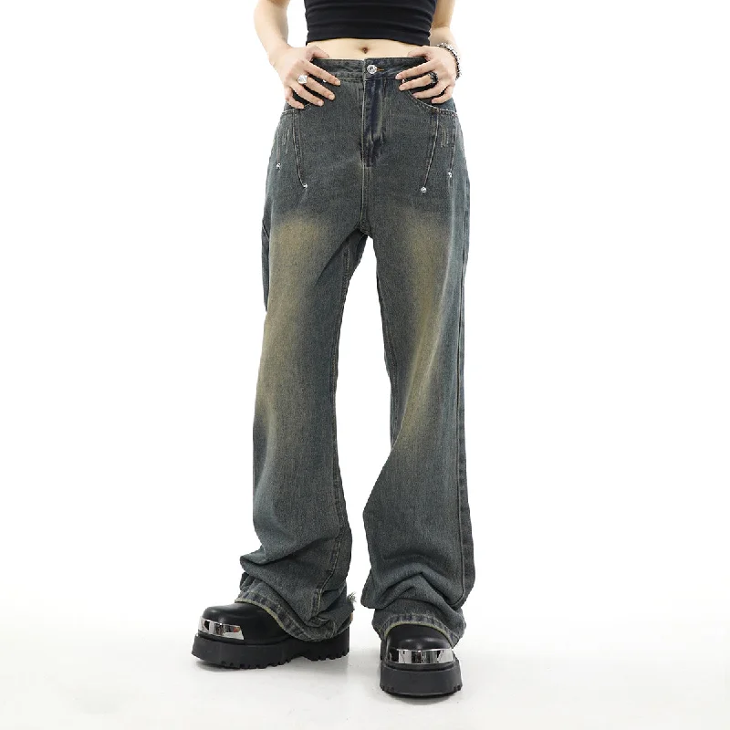 Price Drop Distressed Buttons Flare Leg Jeans