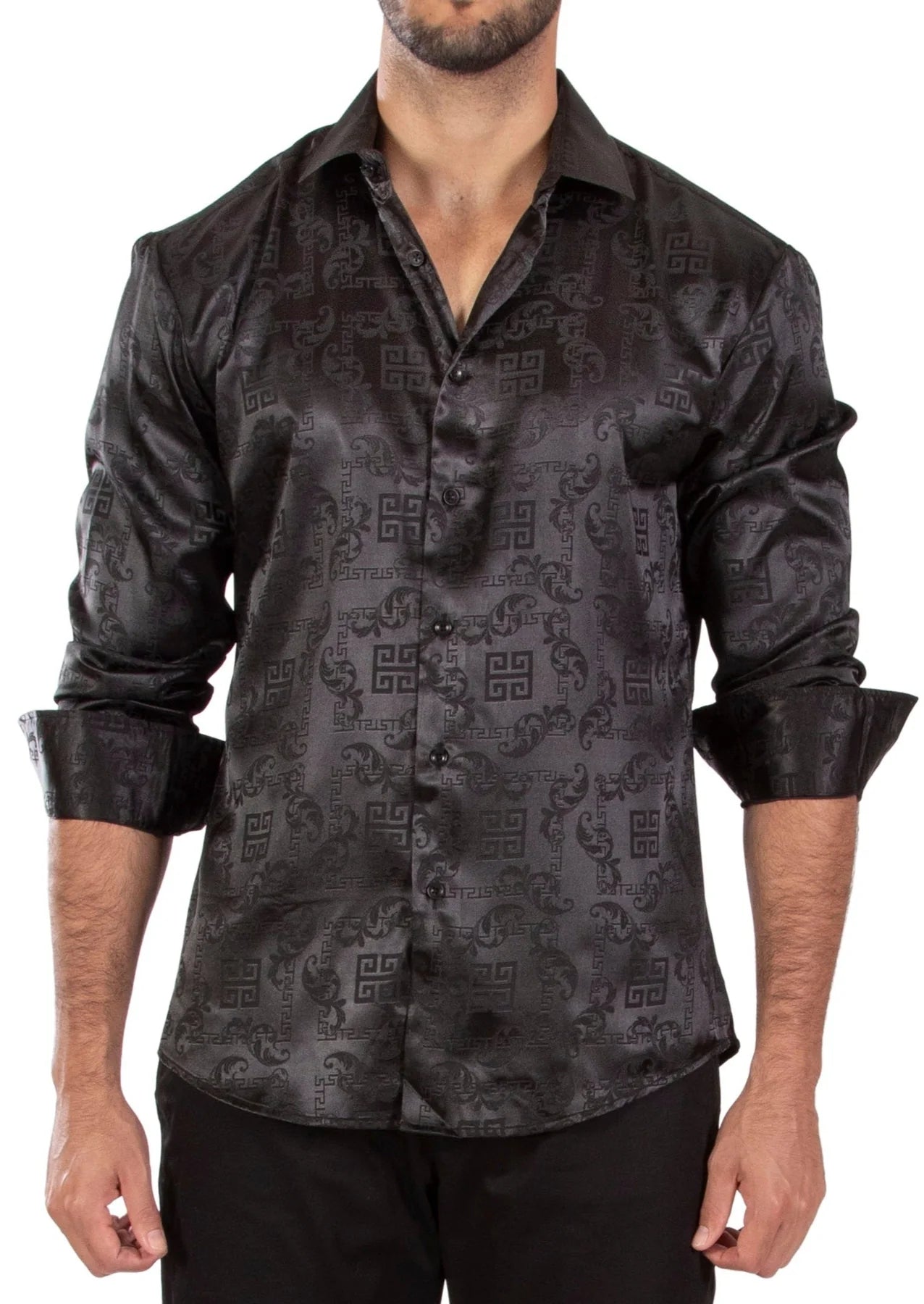 Amazing Deals BeSpoke Mens Fancy Silk Feel Long Sleeve-Black